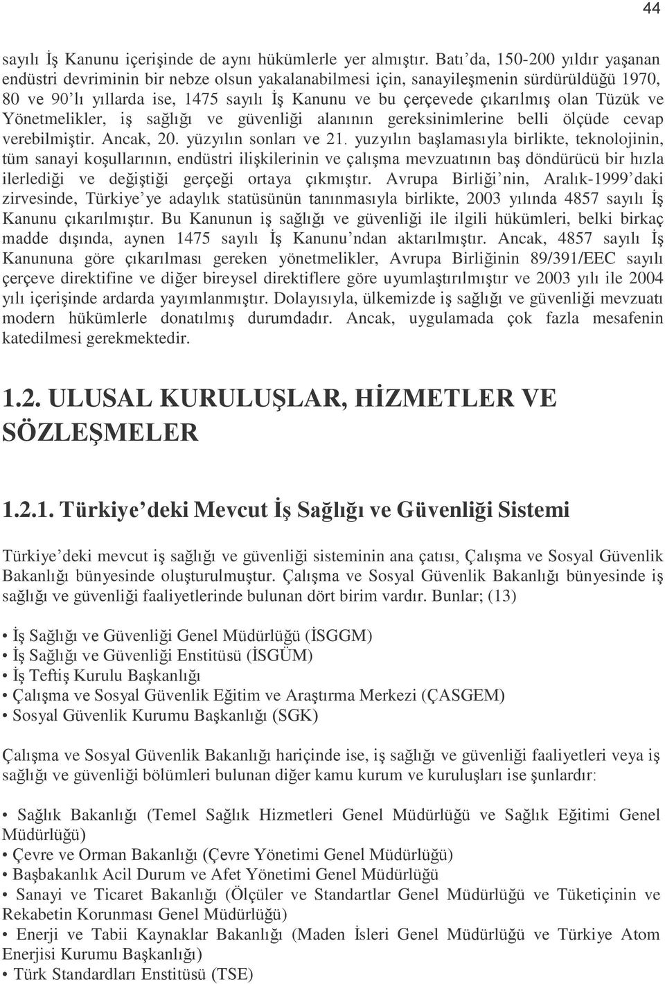 olan Tüzük ve Yönetmelikler, iģ sağlığı ve güvenliği alanının gereksinimlerine belli ölçüde cevap verebilmiģtir. Ancak, 20. yüzyılın sonları ve 21.