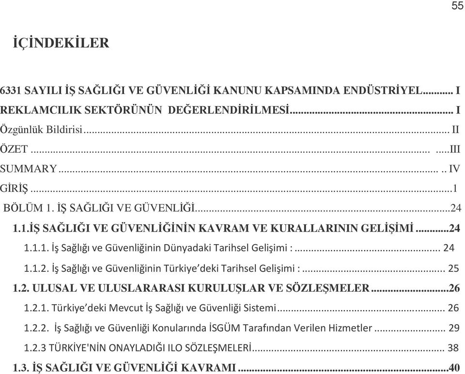 .. 24 1.1.2. İş Sağlığı ve Güvenliğinin Türkiye deki Tarihsel Gelişimi :... 25 1.2. ULUSAL VE ULUSLARARASI KURULUġLAR VE SÖZLEġMELER...26 1.2.1. Türkiye deki Mevcut İş Sağlığı ve Güvenliği Sistemi.