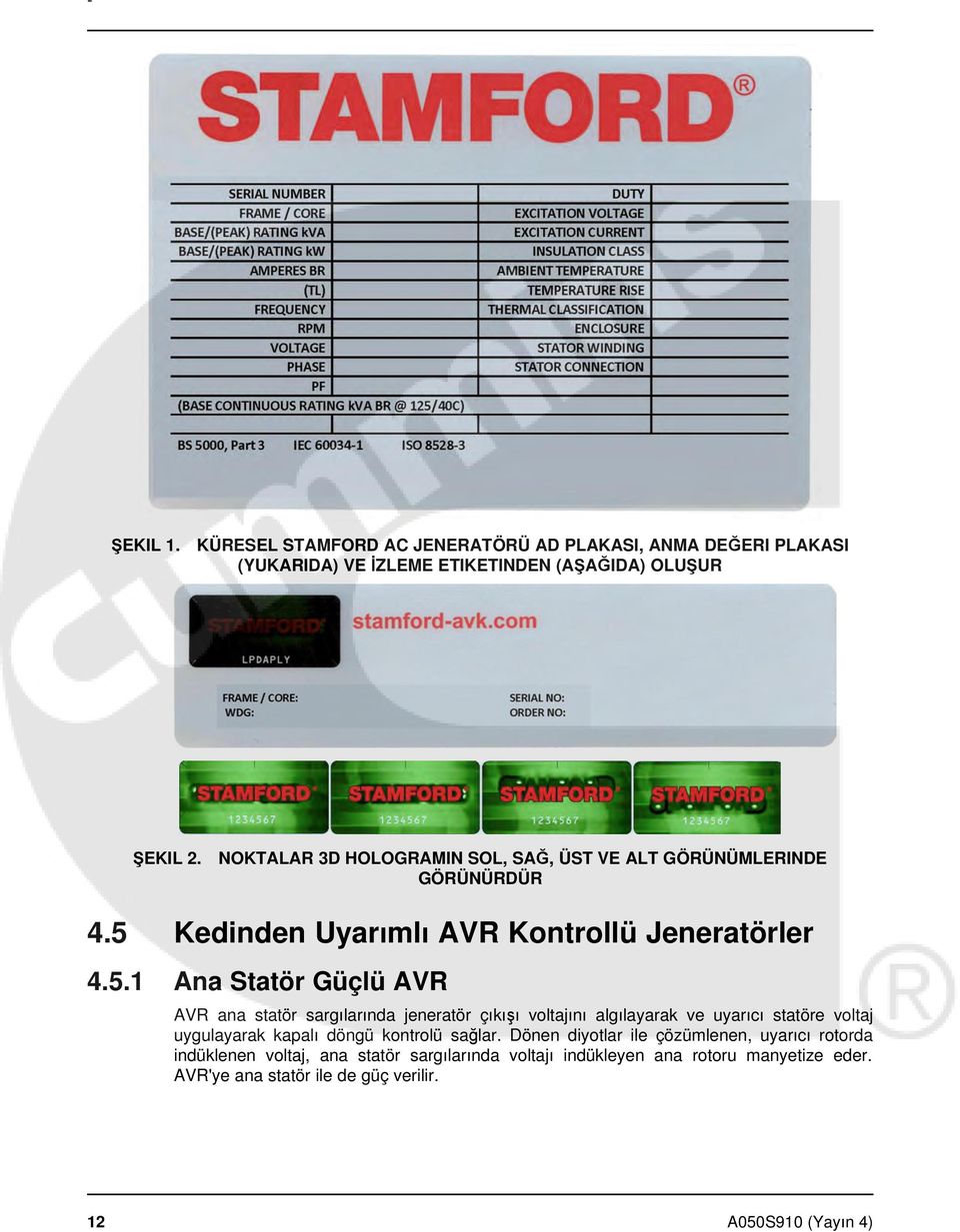 Kedinden Uyarımlı AVR Kontrollü Jeneratörler 4.5.