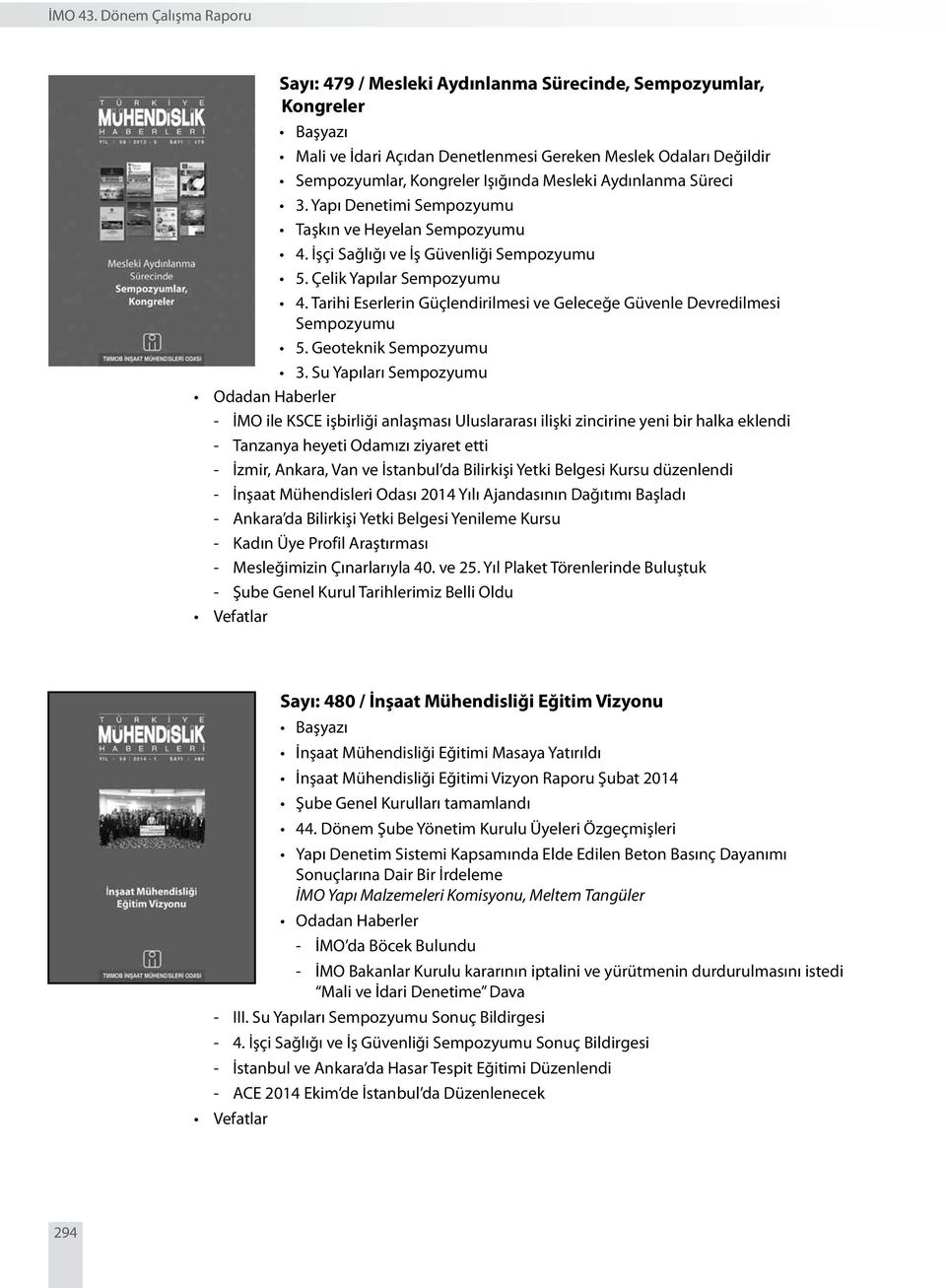 Mesleki Aydınlanma Süreci 3. Yapı Denetimi Sempozyumu Taşkın ve Heyelan Sempozyumu 4. İşçi Sağlığı ve İş Güvenliği Sempozyumu 5. Çelik Yapılar Sempozyumu 4.