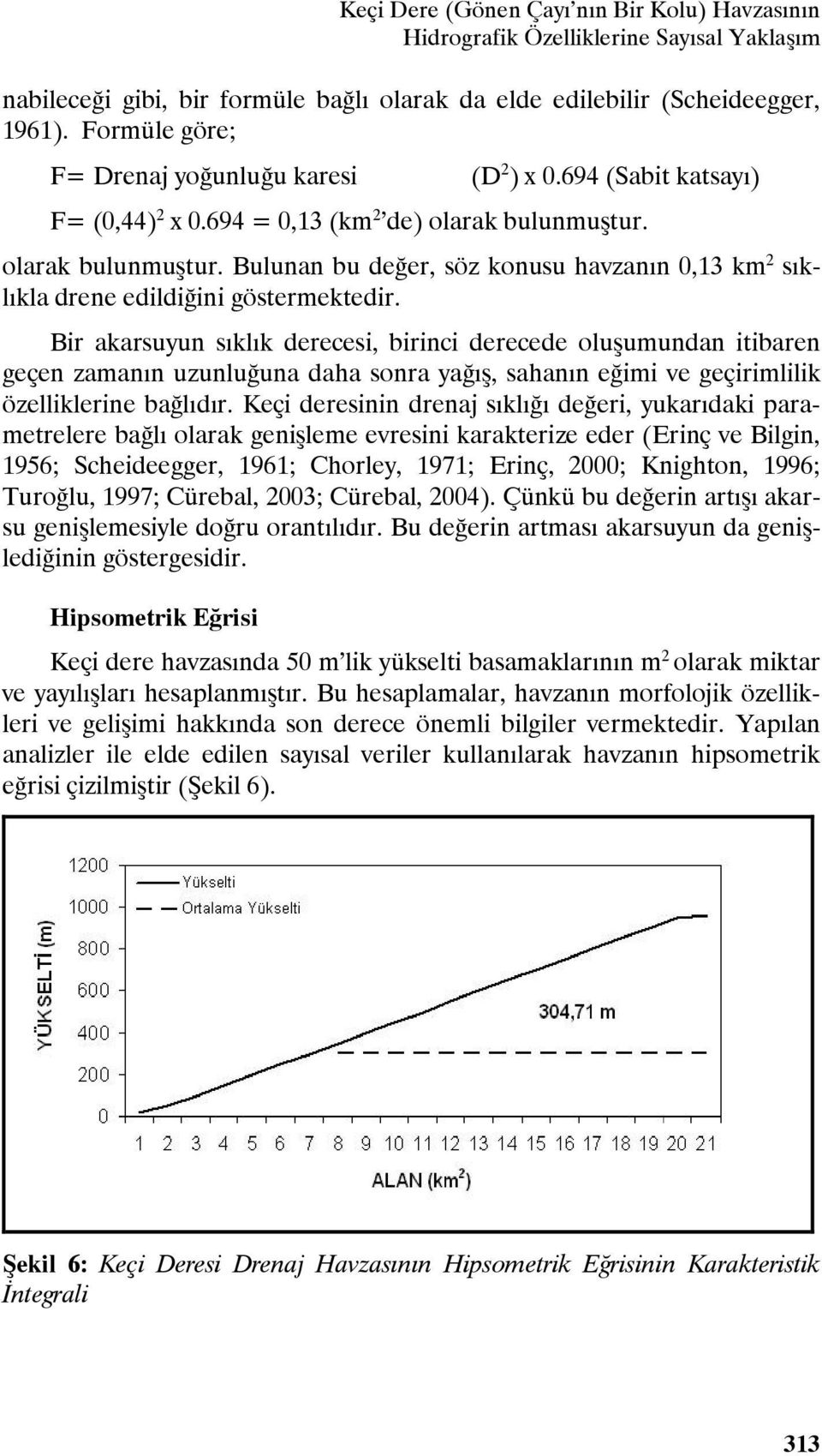 olarak bulunmuştur. Bulunan bu değer, söz konusu havzanın 0,13 km 2 sıklıkla drene edildiğini göstermektedir.