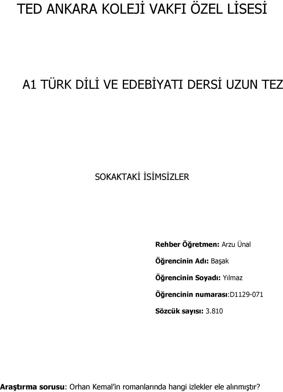 Öğrencinin Soyadı: Yılmaz Öğrencinin numarası:d1129-071 Sözcük sayısı: 3.