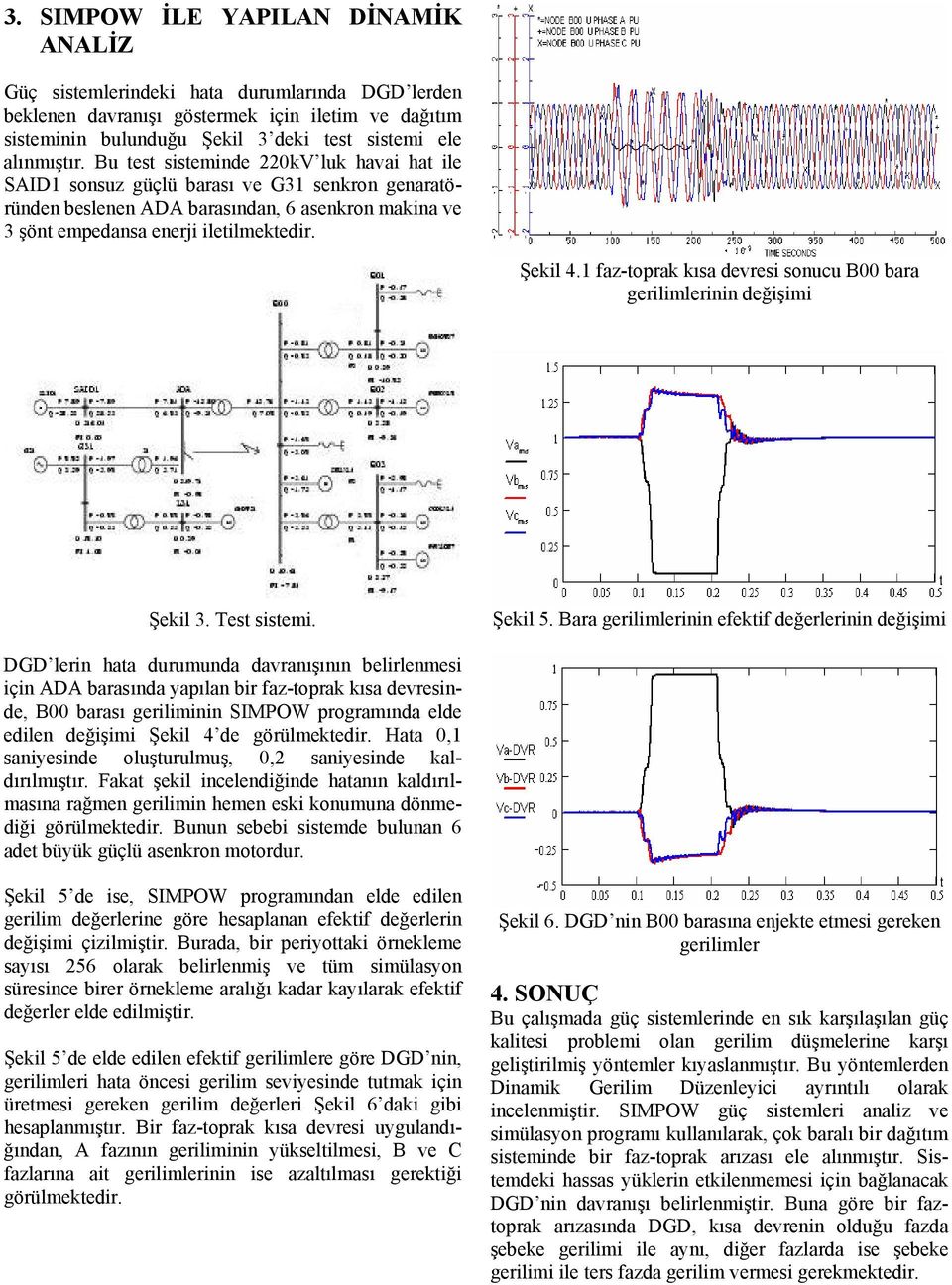 1 faz-toprak kısa devresi sonucu B00 bara gerilimlerinin değişimi Şekil 3. Test sistemi. Şekil 5.