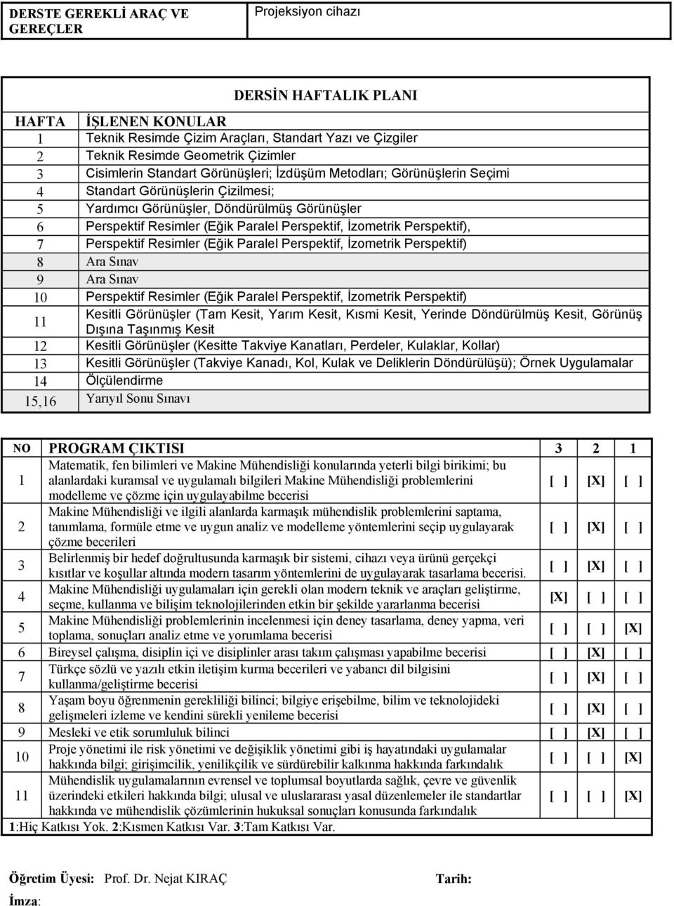 Perspektif, İzometrik Perspektif), 7 Perspektif Resimler (Eğik Paralel Perspektif, İzometrik Perspektif) 8 Ara Sınav 9 Ara Sınav 10 Perspektif Resimler (Eğik Paralel Perspektif, İzometrik Perspektif)