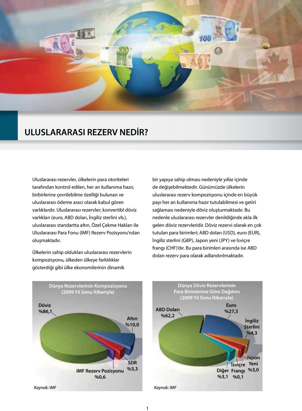 ), uluslararası standartta altın, Özel Çekme Hakları ile Uluslararası Para Fonu (IMF) Rezerv Pozisyonu ndan oluşmaktadır.