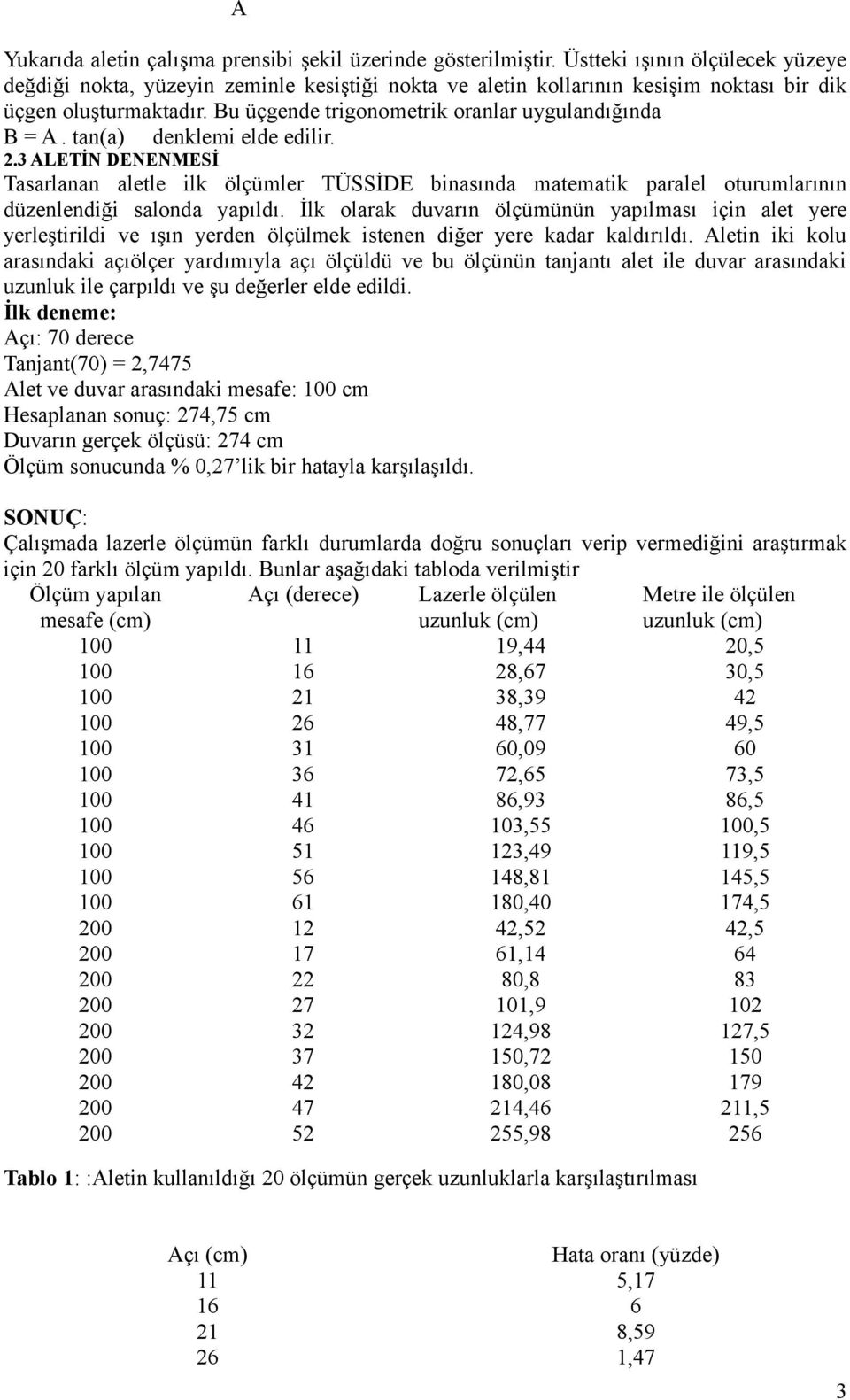 Bu üçgende trigonometrik oranlar uygulandığında B = A. tan(a) denklemi elde edilir. 2.