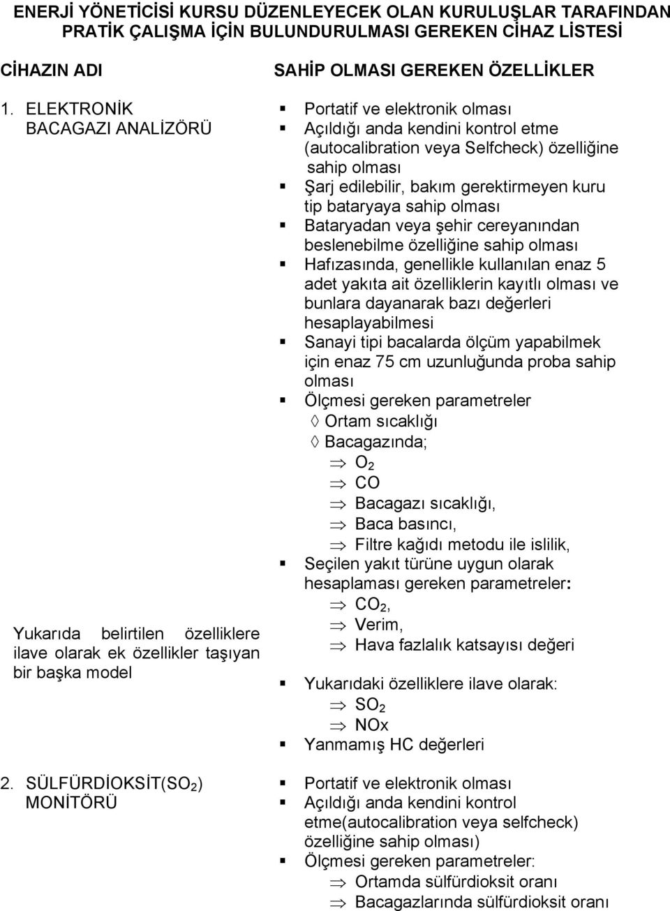 SÜLFÜRDİOKSİT(SO 2 ) MONİTÖRÜ SAHİP OLMASI GEREKEN ÖZELLİKLER Açıldığı anda kendini kontrol etme (autocalibration veya Selfcheck) özelliğine sahip Şarj edilebilir, bakım gerektirmeyen kuru tip