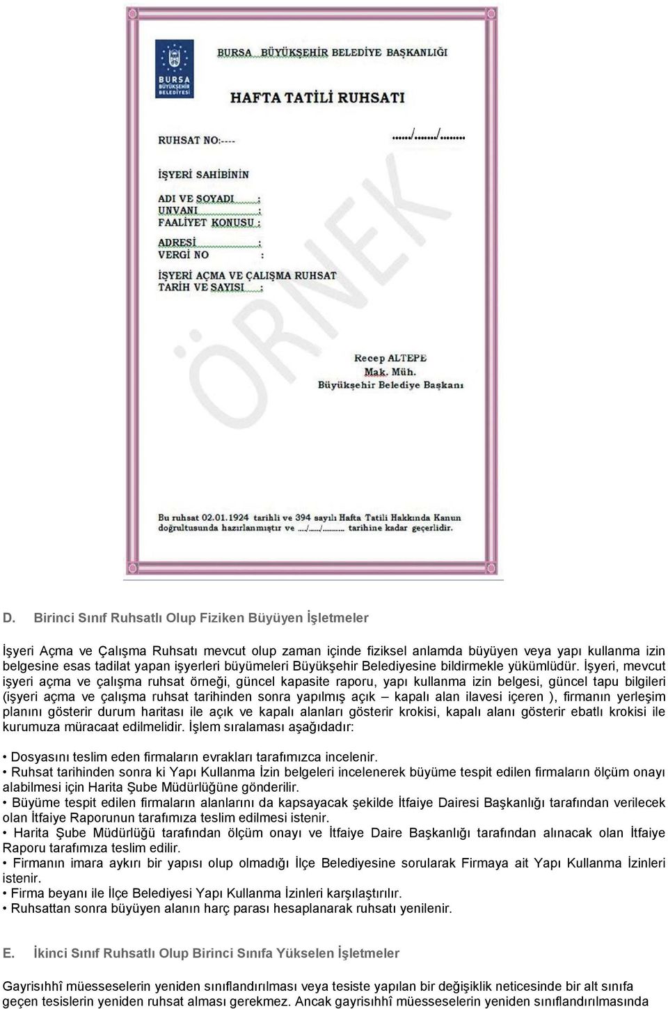 İşyeri, mevcut işyeri açma ve çalışma ruhsat örneği, güncel kapasite raporu, yapı kullanma izin belgesi, güncel tapu bilgileri (işyeri açma ve çalışma ruhsat tarihinden sonra yapılmış açık kapalı