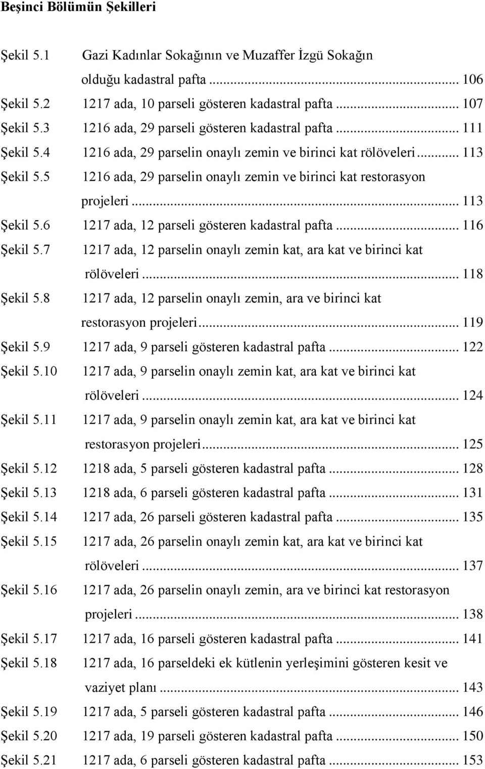 5 1216 ada, 29 parselin onaylı zemin ve birinci kat restorasyon projeleri... 113 ġekil 5.6 1217 ada, 12 parseli gösteren kadastral pafta... 116 ġekil 5.