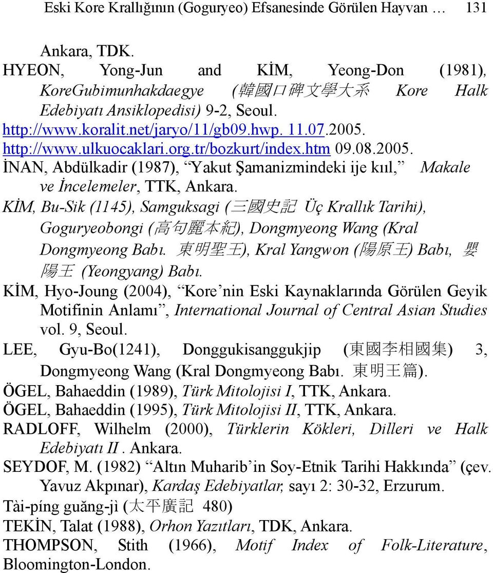 org.tr/bozkurt/index.htm 09.08.2005. İNAN, Abdülkadir (1987), Yakut Şamanizmindeki ije kııl, Makale ve İncelemeler, TTK, Ankara.