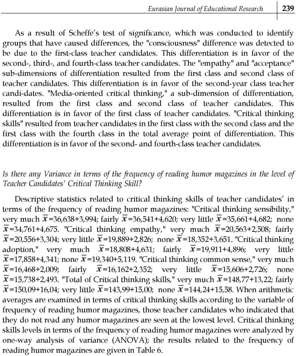 The "empathy" and "acceptance" sub-dimensions of differentiation resulted from the first class and second class of teacher candidates.