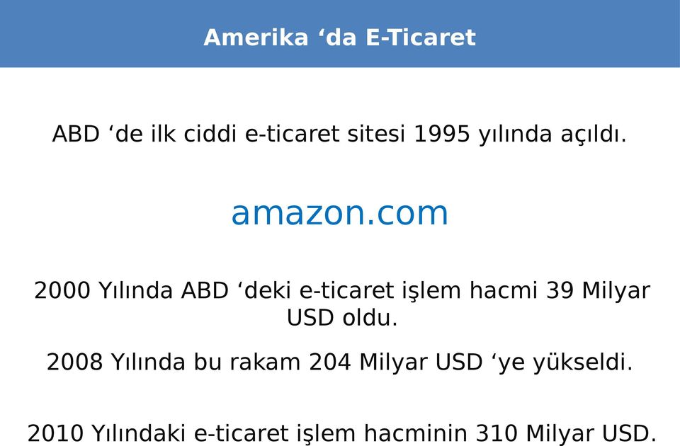 com 2000 Yılında ABD deki e-ticaret işlem hacmi 39 Milyar USD