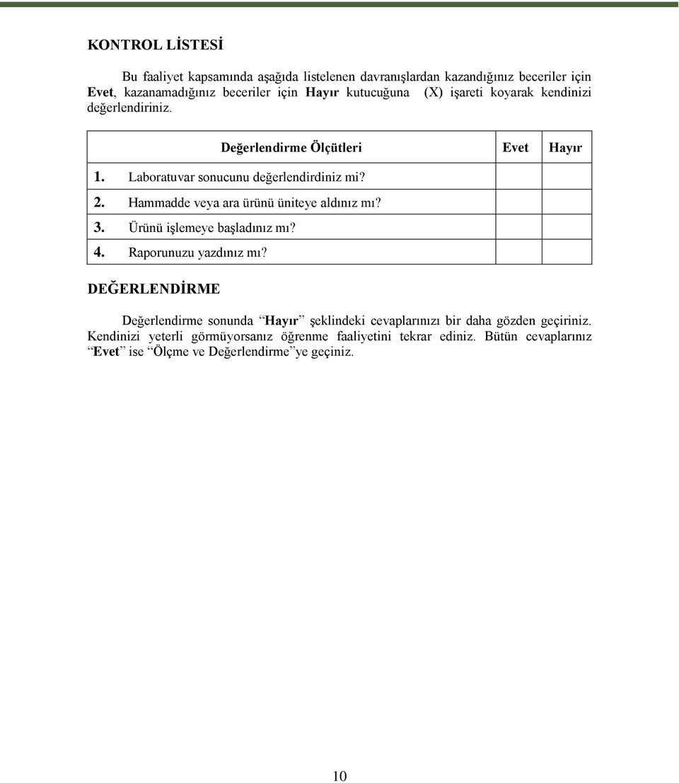 Hammadde veya ara ürünü üniteye aldınız mı? 3. Ürünü işlemeye başladınız mı? 4. Raporunuzu yazdınız mı?