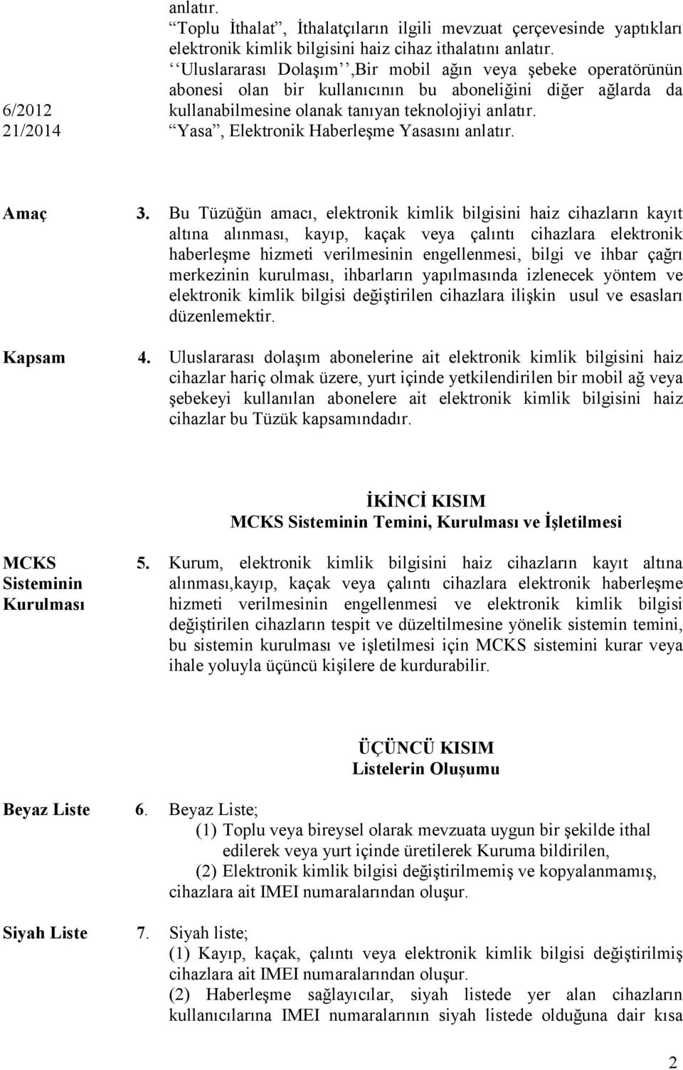 Yasa, Elektronik Haberleşme Yasasını anlatır. Amaç 3. Kapsam 4.