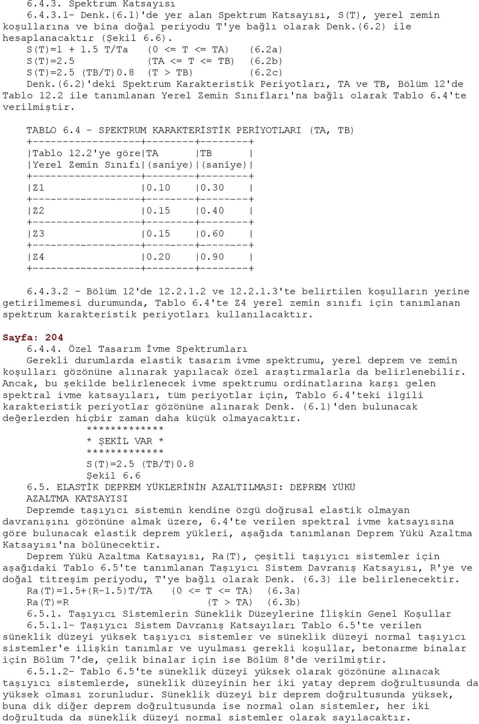 2 ile tanımlanan Yerel Zemin Sınıfları'na bağlı olarak Tablo 6.4'te verilmiştir. TABLO 6.4 - SPEKTRUM KARAKTERİSTİK PERİYOTLARI (TA, TB) +------------------+--------+--------+ Tablo 12.
