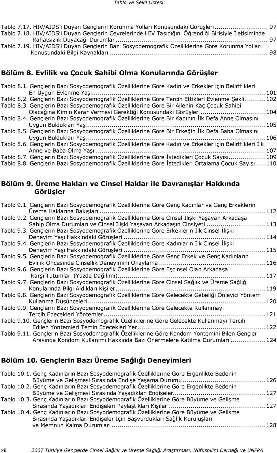 HIV/AIDS i Duyan Gençlerin Bazı Sosyodemografik Özelliklerine Göre Korunma Yolları Konusundaki Bilgi Kaynakları... 98 Bölüm 8. Evlilik ve Çocuk Sahibi Olma Konularında Görüşler Tablo 8.1.