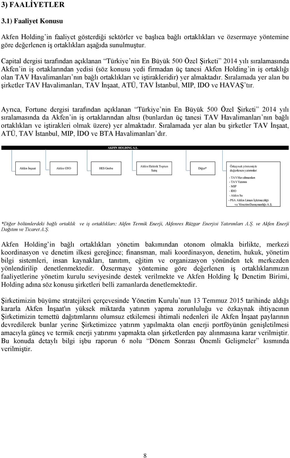 olan TAV Havalimanları nın bağlı ortaklıkları ve iştirakleridir) yer almaktadır. Sıralamada yer alan bu şirketler TAV Havalimanları, TAV İnşaat, ATÜ, TAV İstanbul, MIP, IDO ve HAVAŞ tır.