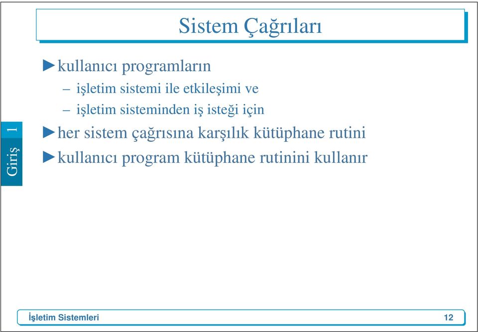 her sistem çağrısına karşılık kütüphane rutini