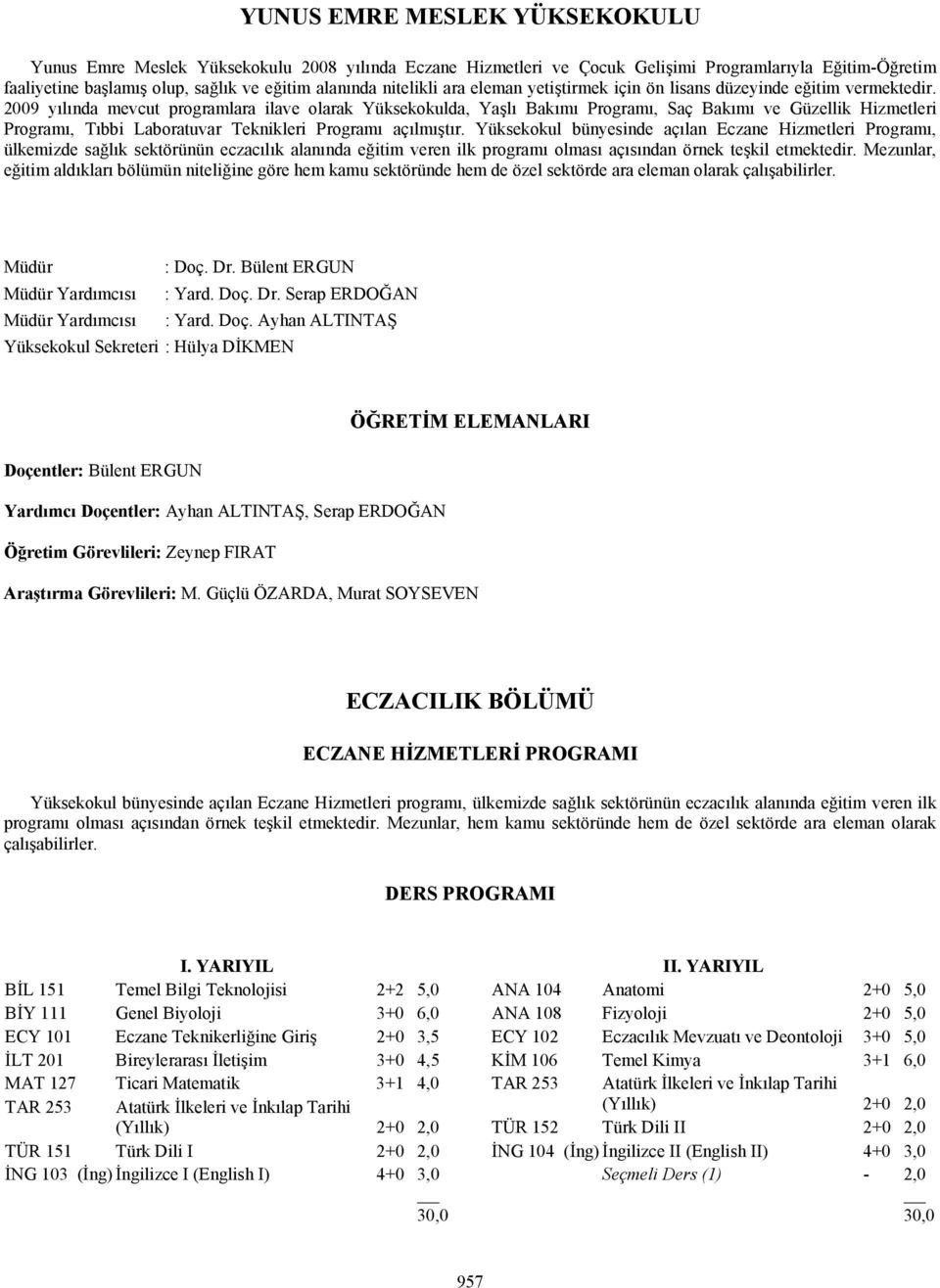 2009 yılında mevcut programlara ilave olarak Yüksekokulda, Yaşlı Bakımı Programı, Saç Bakımı ve Güzellik Hizmetleri Programı, Tıbbi Laboratuvar Teknikleri Programı açılmıştır.