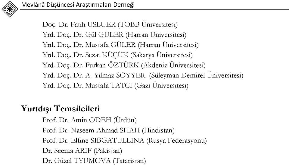 Yılmaz SOYYER (Süleyman Demirel Üniversitesi) Yrd. Doç. Dr. Mustafa TATÇI (Gazi Üniversitesi) Yurtdışı Temsilcileri Prof. Dr. Amin ODEH (Ürdün) Prof.