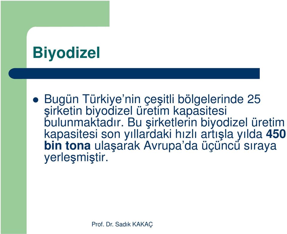 Bu şirketlerin biyodizel üretim kapasitesi son yıllardaki