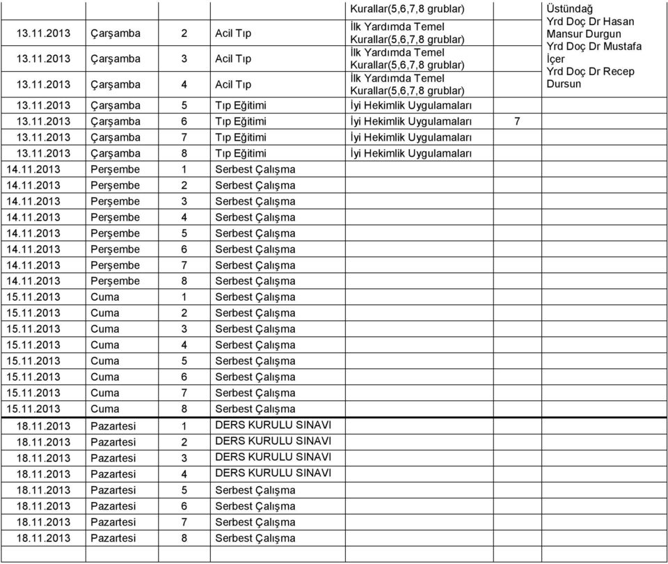11.2013 Perşembe 4 Serbest Çalışma 14.11.2013 Perşembe 5 Serbest Çalışma 14.11.2013 Perşembe 6 Serbest Çalışma 14.11.2013 Perşembe 7 Serbest Çalışma 14.11.2013 Perşembe 8 Serbest Çalışma 15.11.2013 Cuma 1 Serbest Çalışma 15.