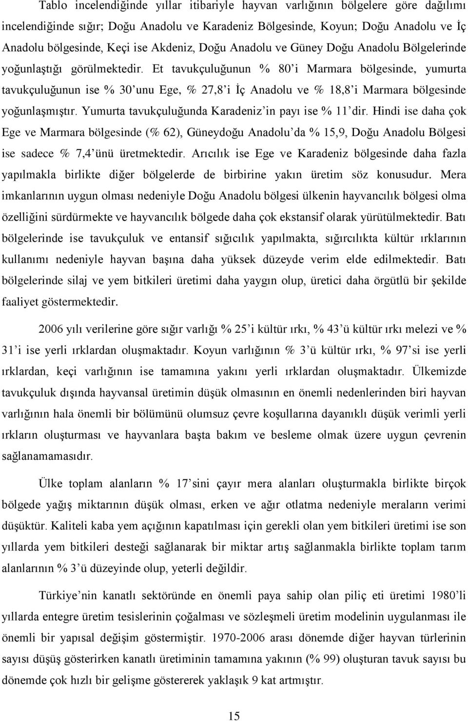 Et tavukçuluğunun % 80 i Marmara bölgesinde, yumurta tavukçuluğunun ise % 30 unu Ege, % 27,8 i İç Anadolu ve % 18,8 i Marmara bölgesinde yoğunlaşmıştır.