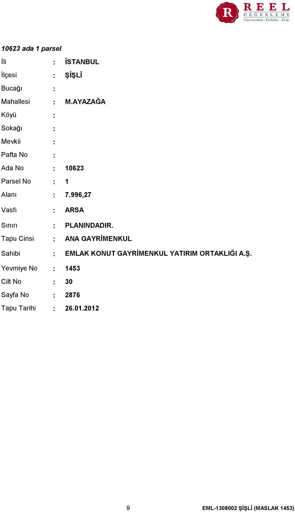 996,27 Vasfı Sınırı Tapu Cinsi Sahibi ARSA PLANINDADIR.