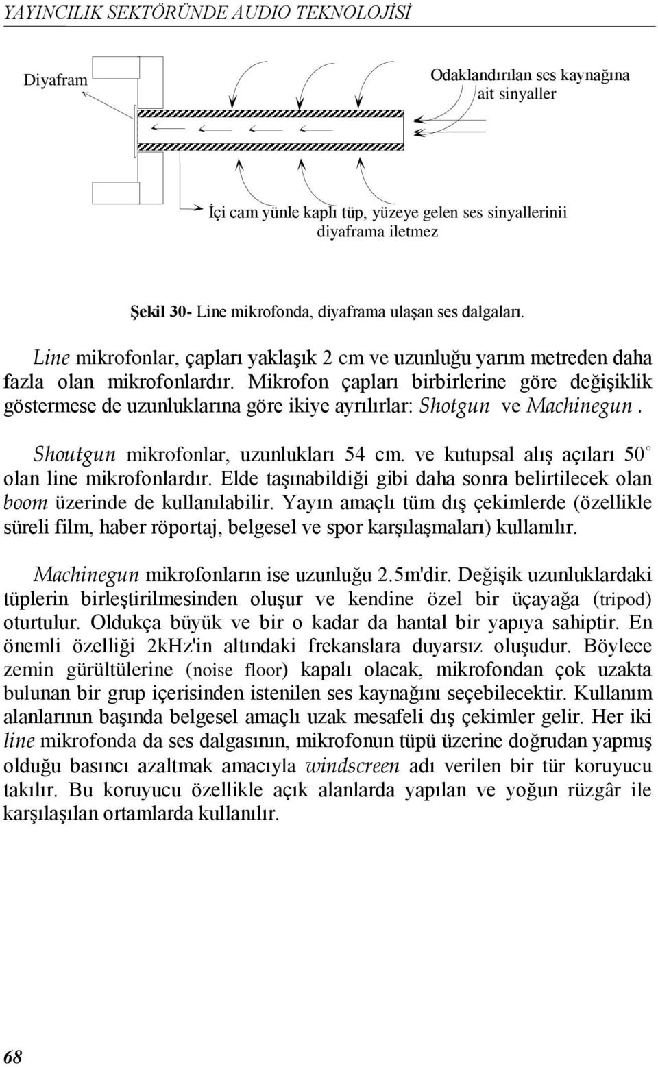 Mikrofon çapları birbirlerine göre değişiklik göstermese de uzunluklarına göre ikiye ayrılırlar: Shotgun ve Machinegun. Shoutgun mikrofonlar, uzunlukları 54 cm.