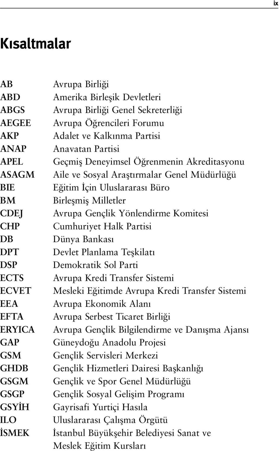 Uluslararas Büro Birleflmifl Milletler Avrupa Gençlik Yönlendirme Komitesi Cumhuriyet Halk Partisi Dünya Bankas Devlet Planlama Teflkilat Demokratik Sol Parti Avrupa Kredi Transfer Sistemi Mesleki E