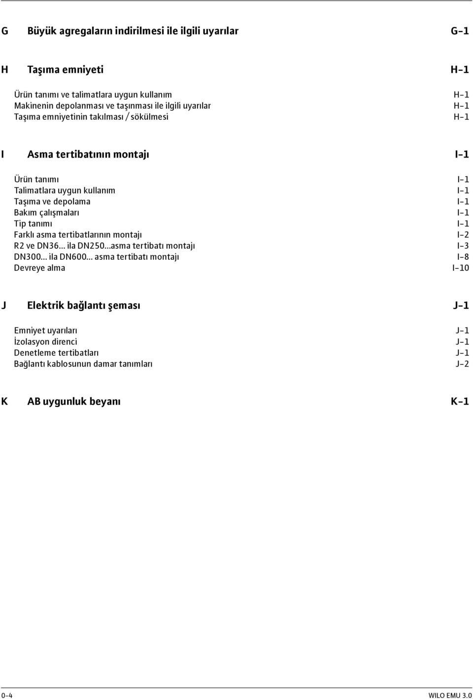 çalışmaları I-1 Tip tanımı I-1 Farklı asma tertibatlarının montajı I-2 R2 ve DN36 ila DN250 asma tertibatı montajı I-3 DN300 ila DN600 asma tertibatı montajı I-8 Devreye alma