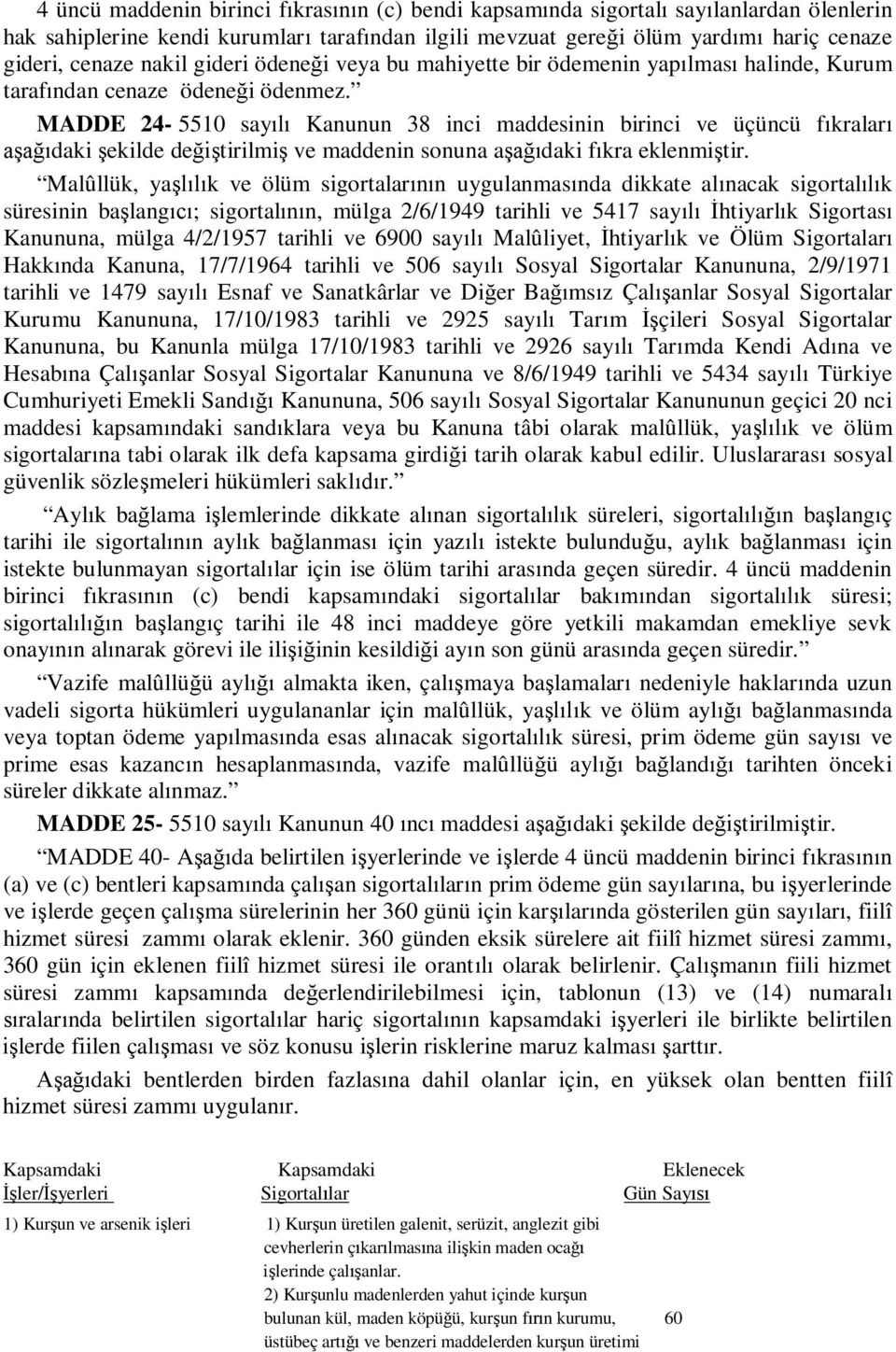 MADDE 24-5510 say Kanunun 38 inci maddesinin birinci ve üçüncü f kralar daki ekilde de tirilmi ve maddenin sonuna a daki f kra eklenmi tir.