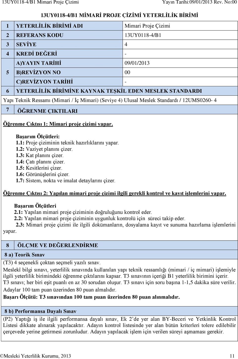 12UMS0260-4 7 ÖĞRENME ÇIKTILARI Öğrenme Çıktısı 1: Mimari proje çizimi yapar. Başarım Ölçütleri: 1.1: Proje çiziminin teknik hazırlıklarını yapar. 1.2: Vaziyet planını çizer. 1.3: Kat planını çizer.