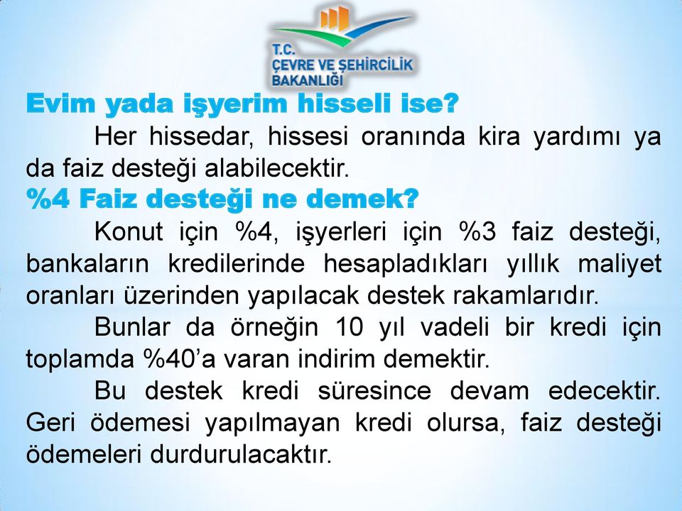 Konut için %4, işyerleri için %3 faiz desteği, bankaların kredilerinde hesapladıkları yıllık maliyet oranları üzerinden