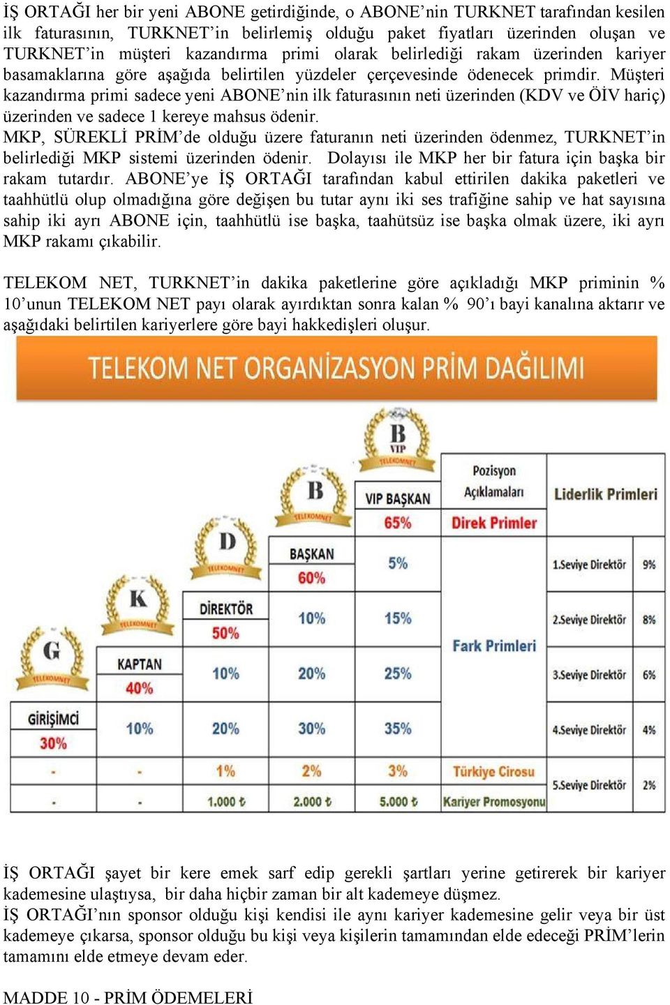 Müşteri kazandırma primi sadece yeni ABONE nin ilk faturasının neti üzerinden (KDV ve ÖİV hariç) üzerinden ve sadece 1 kereye mahsus ödenir.