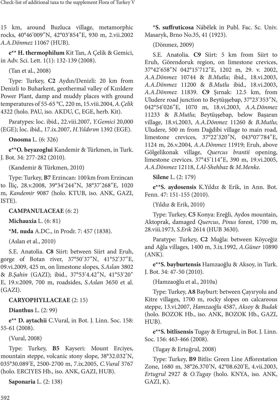 , 2008) Type: Turkey, C2 Aydın/Denizli: 20 km from Denizli to Buharkent, geothermal valley of Kızıldere Power Plant, damp and muddy places with ground temperatures of 55-65 C, 220 m, 15.viii.2004, A.