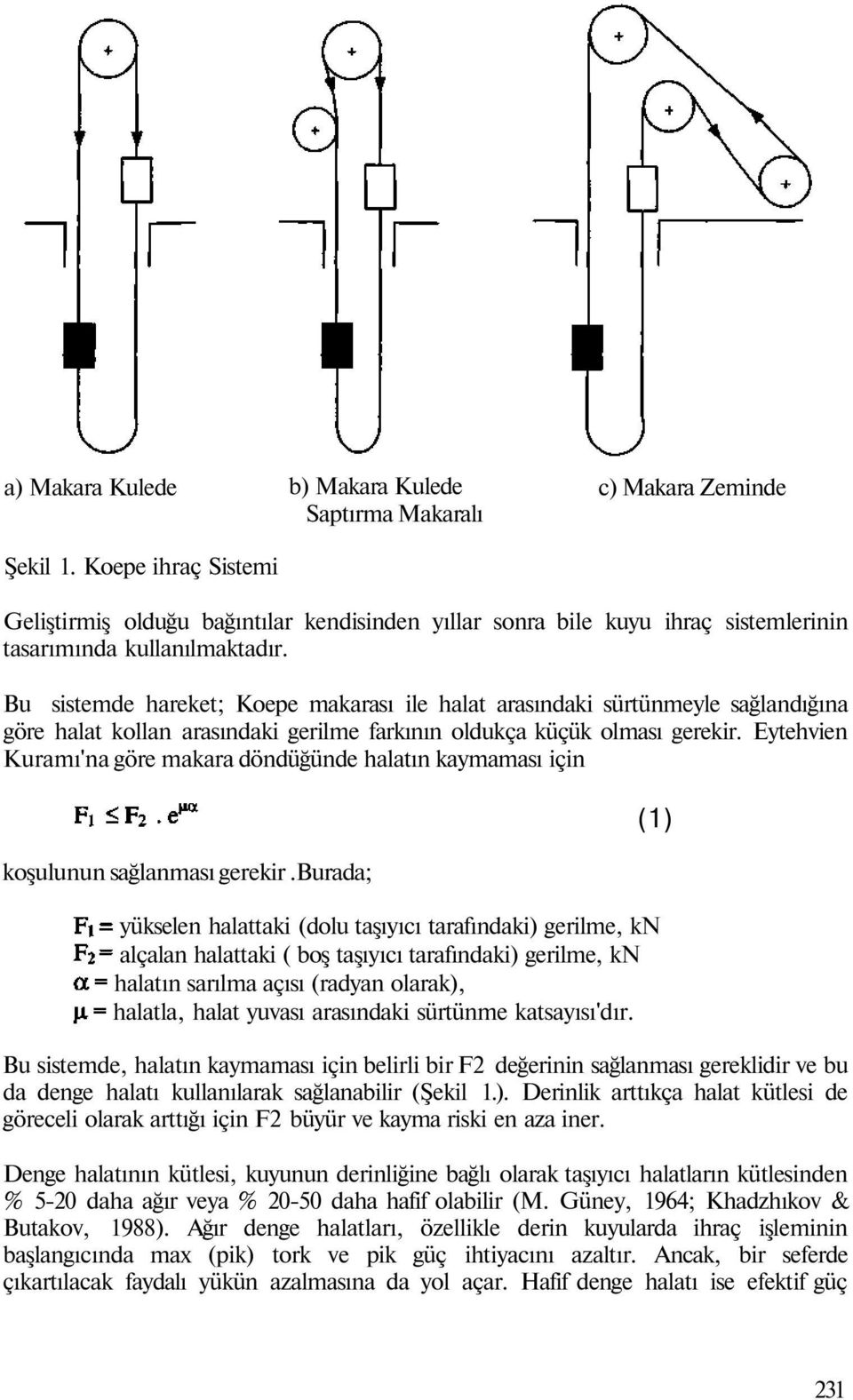 Bu sistemde hareket; Koepe makarası ile halat arasındaki sürtünmeyle sağlandığına göre halat kollan arasındaki gerilme farkının oldukça küçük olması gerekir.