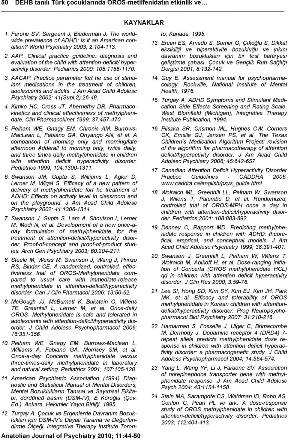 Practice parameter fort he use of stimulant medications in the treatment of children, adolescents and adults. J Am Acad Child Adolesc Psychiatry 2002; 41(Supl.2):26-48. 4. Kimko HC, Cross JT, Abernethy DR.