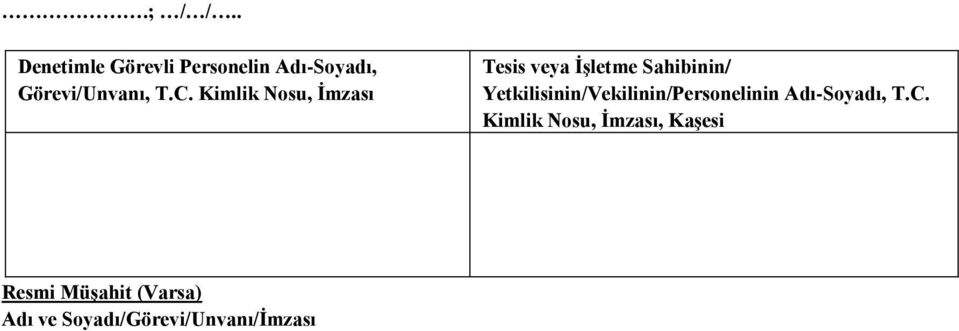 Kimlik Nosu, İmzası Tesis veya İşletme Sahibinin/