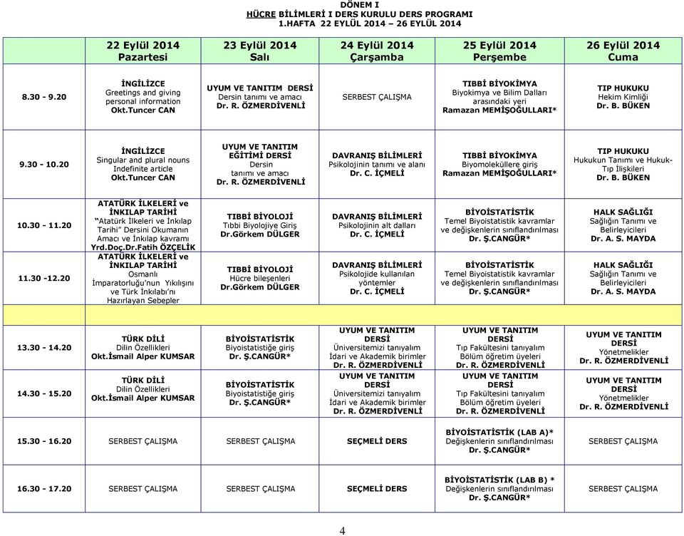 ÖZMERDİVENLİ Biyokimya ve Bilim Dalları arasındaki yeri TIP HUKUKU Hekim Kimliği Dr. B. BÜKEN Singular and plural nouns Indefinite article UYUM VE TANITIM EĞİTİMİ DERSİ Dersin tanımı ve amacı Dr. R.