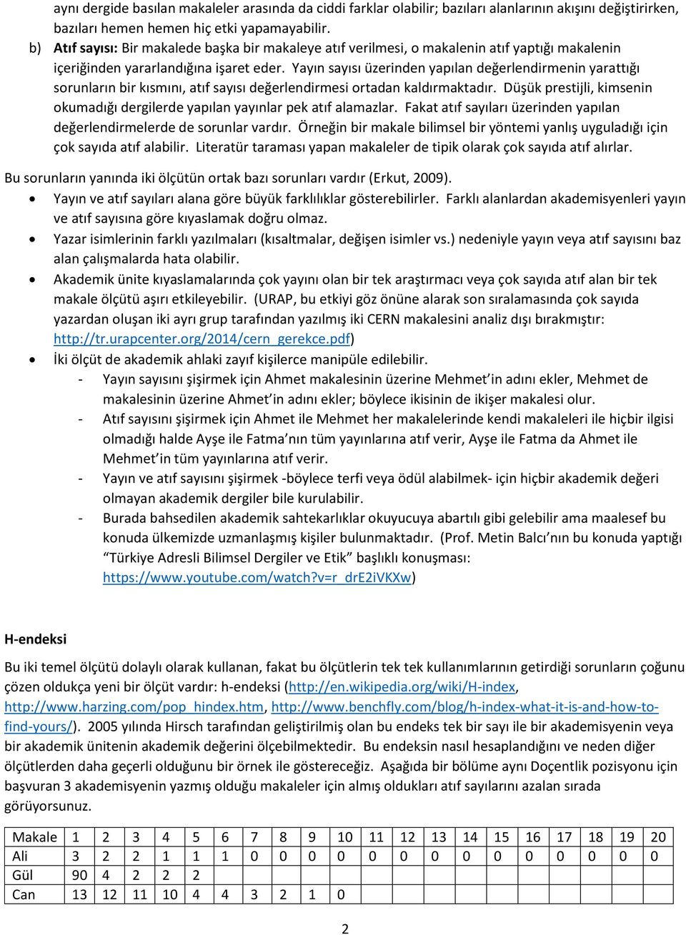 Yayın sayısı üzerinden yapılan değerlendirmenin yarattığı sorunların bir kısmını, atıf sayısı değerlendirmesi ortadan kaldırmaktadır.