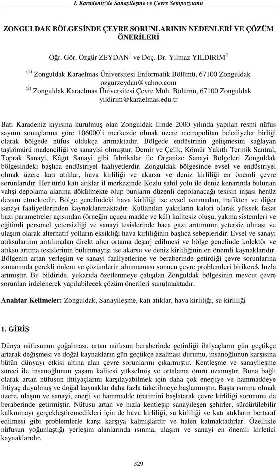 Bölümü, 67100 Zonguldak yildirim@karaelmas.edu.