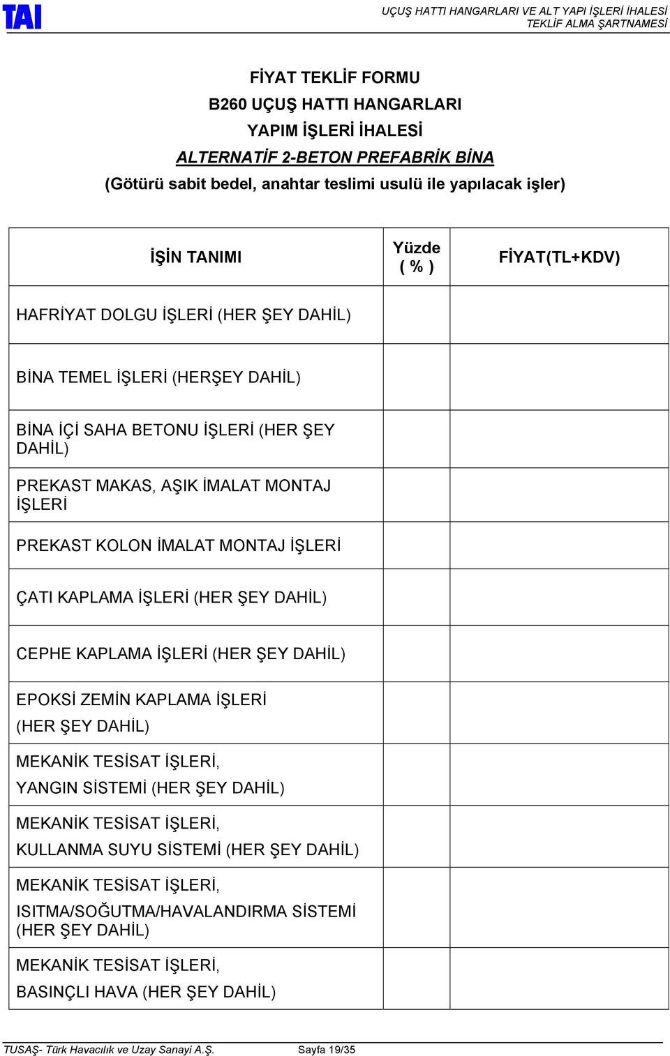 İŞLERİ PREKAST KOLON İMALAT MONTAJ İŞLERİ ÇATI KAPLAMA İŞLERİ (HER ŞEY DAHİL) CEPHE KAPLAMA İŞLERİ (HER ŞEY DAHİL) EPOKSİ ZEMİN KAPLAMA İŞLERİ (HER ŞEY DAHİL) YANGIN SİSTEMİ (HER