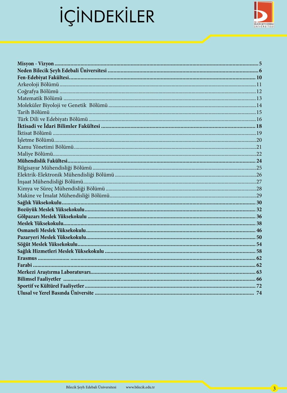 ..20 Kamu Yönetimi Bölümü...21 Maliye Bölümü...22 Mühendislik Fakültesi... 24 Bilgisayar Mühendisliği Bölümü...25 Elektrik-Elektronik Mühendisliği Bölümü...26 İnşaat Mühendisliği Bölümü.