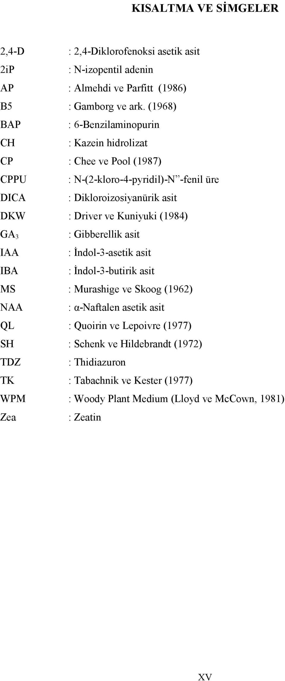 Driver ve Kuniyuki (1984) GA 3 : Gibberellik asit IAA : Đndol-3-asetik asit IBA : Đndol-3-butirik asit MS : Murashige ve Skoog (1962) NAA : α-naftalen asetik