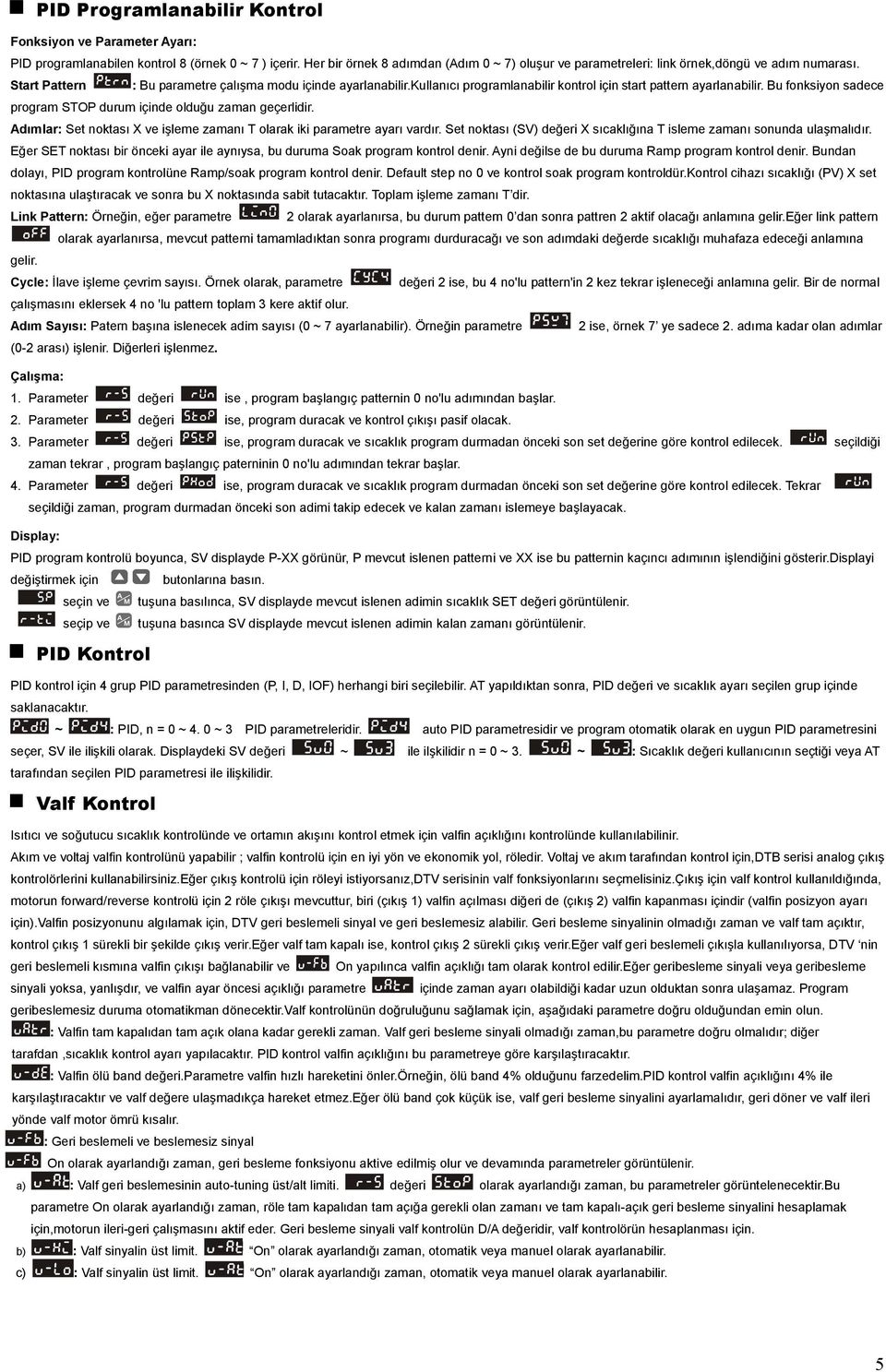 kullanıcı programlanabilir kontrol için start pattern ayarlanabilir. Bu fonksiyon sadece program STOP durum içinde olduğu zaman geçerlidir.