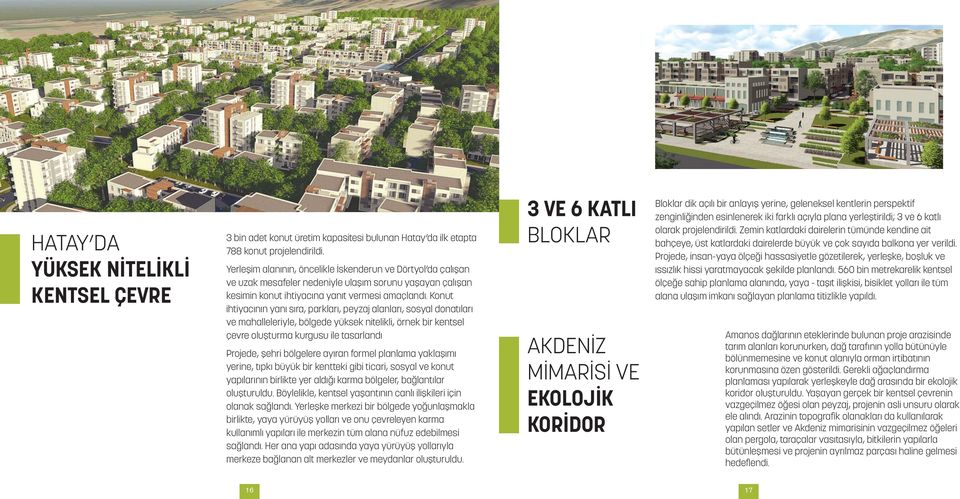 Konut ihtiyacının yanı sıra, parkları, peyzaj alanları, sosyal donatıları ve mahalleleriyle, bölgede yüksek nitelikli, örnek bir kentsel çevre oluşturma kurgusu ile tasarlandı Projede, şehri