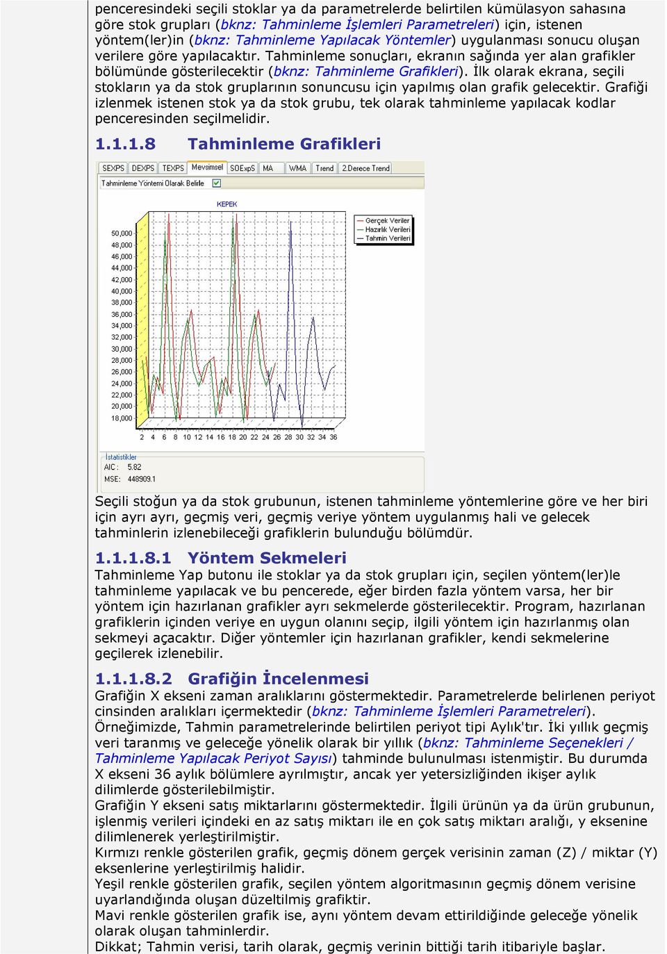 İlk olarak ekrana, seçili stokların ya da stok gruplarının sonuncusu için yapılmış olan grafik gelecektir.