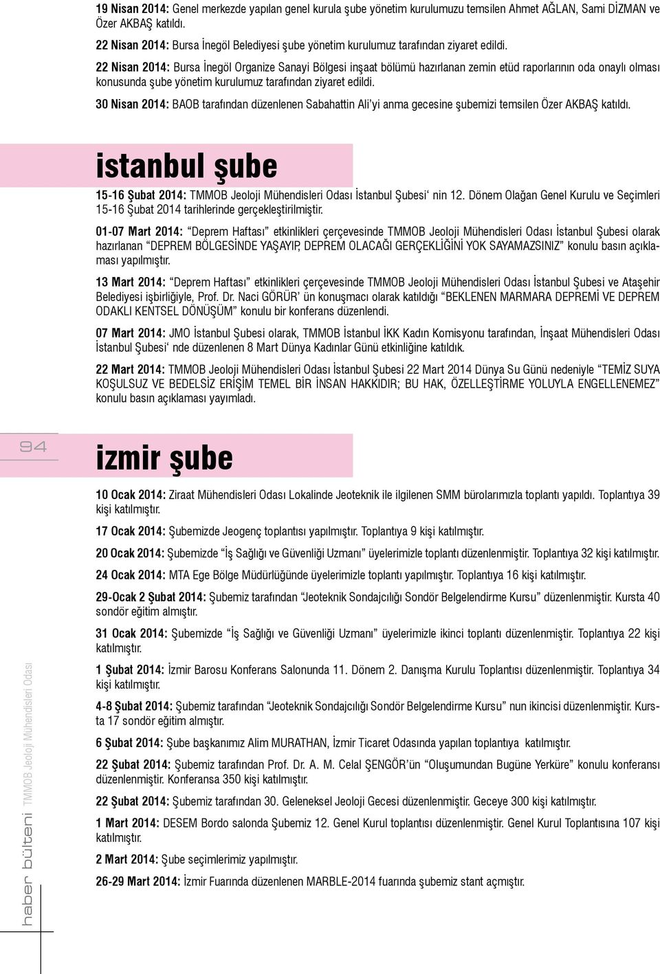 22 Nisan 2014: Bursa İnegöl Organize Sanayi Bölgesi inşaat bölümü hazırlanan zemin etüd raporlarının oda onaylı olması konusunda şube yönetim kurulumuz tarafından ziyaret edildi.