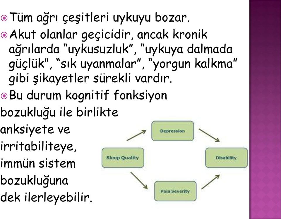 güçlük, sık uyanmalar, yorgun kalkma gibi şikayetler sürekli vardır.